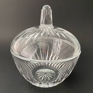 Round Crystal Candy Dish W. Lid Pumpkin Apple Shaped Dish Bowl Cristal de France